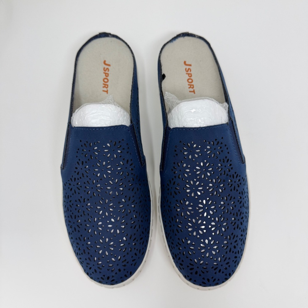 J Sport Women's 7 Blue Floral Mule S2FLM73 Laser Cut Slip On Comfort Clog - Picture 4 of 13